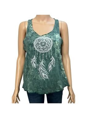 The Collection Royal Dream Catcher Tank Top L/XL Boho Hippie Mineral Wash Green